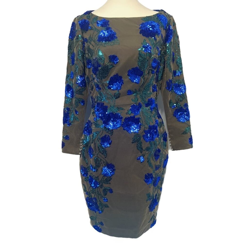 Diamantiny Couture Dress Size Small to Medium Gray Blue Sequined Floral Formal